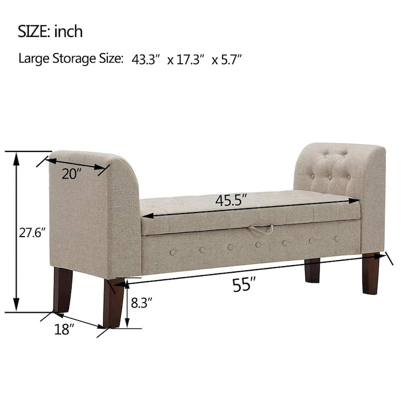 Storage Bench , Bedroom Bench with Arms Ottoman entryway bench with storage