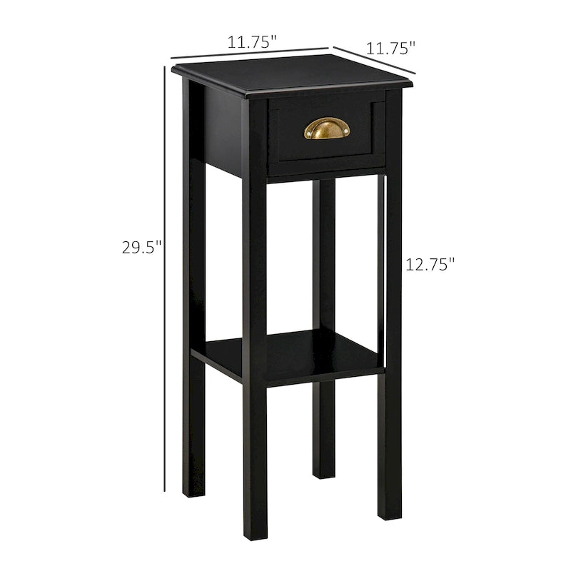 HOMCOM 2-Tier Night Stand with Drawer, Narrow End Table with Bottom Shelf, for Living Room or Bedroom