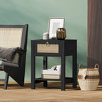SICOTAS Farmhouse 1-Drawer Rattan Nightstand Set of 2