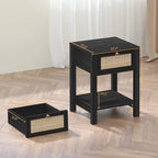 SICOTAS Farmhouse 1-Drawer Rattan Nightstand Set of 2