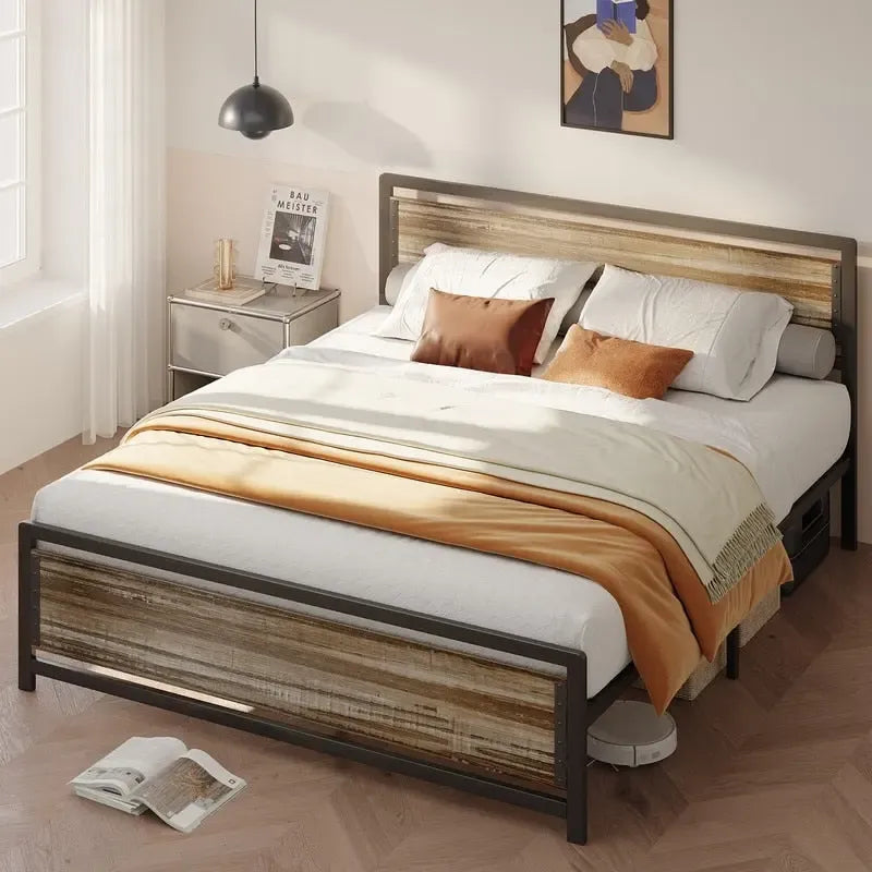 Full Queen Bed Frame with Headboard Sturdy Metal Platform Bed