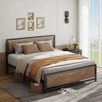 Full Queen Bed Frame with Headboard Sturdy Metal Platform Bed
