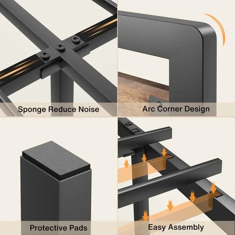 Full Queen Bed Frame with Headboard Sturdy Metal Platform Bed