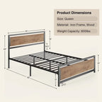 Full Queen Bed Frame with Headboard Sturdy Metal Platform Bed