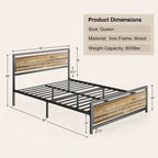 Full Queen Bed Frame with Headboard Sturdy Metal Platform Bed