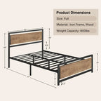 Full Queen Bed Frame with Headboard Sturdy Metal Platform Bed
