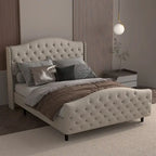 Bed Frame, Wingback Upholstered Button Tufted Headboard, No Box Spring Needed, Load Up to 800Lbs