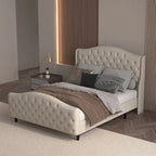 Bed Frame, Wingback Upholstered Button Tufted Headboard, No Box Spring Needed, Load Up to 800Lbs