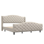 Bed Frame, Wingback Upholstered Button Tufted Headboard, No Box Spring Needed, Load Up to 800Lbs
