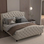 Bed Frame, Wingback Upholstered Button Tufted Headboard, No Box Spring Needed, Load Up to 800Lbs