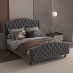 Bed Frame, Wingback Upholstered Button Tufted Headboard, No Box Spring Needed, Load Up to 800Lbs