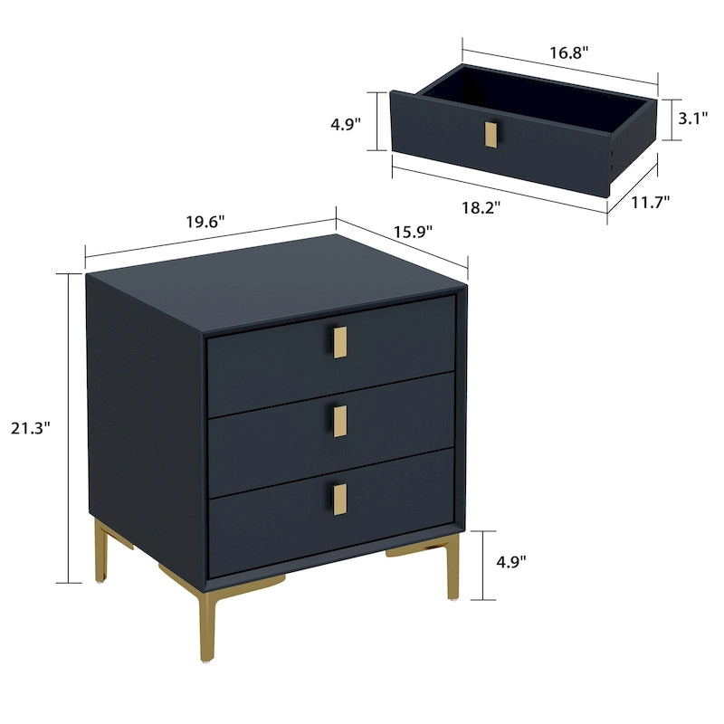 Timechee 3-Drawer Nightstand End Table Bedside Table