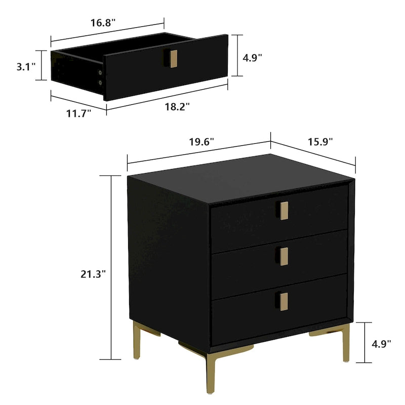 Timechee 3-Drawer Nightstand End Table Bedside Table