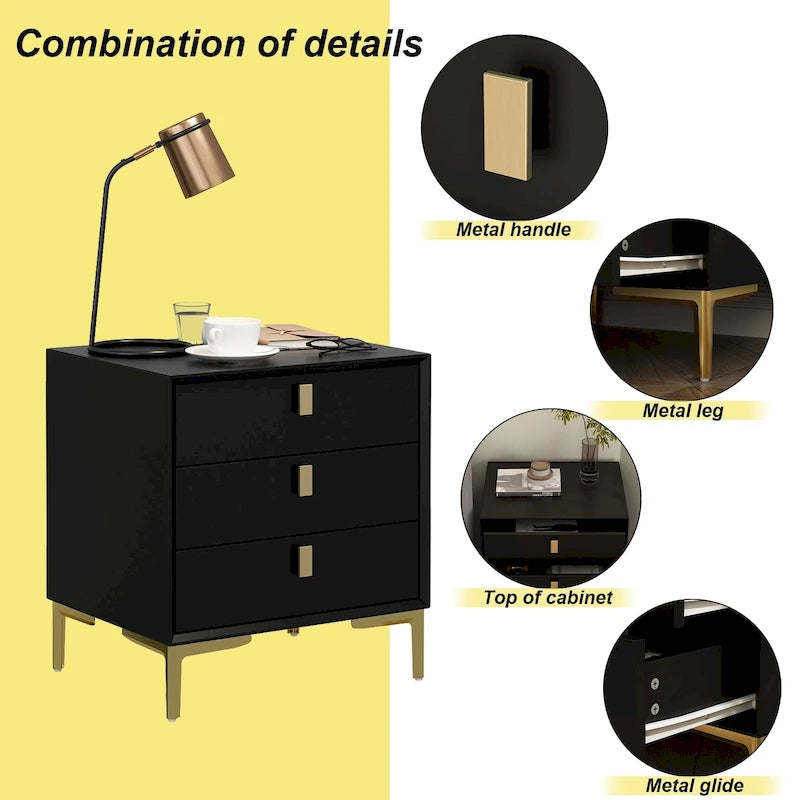 Timechee 3-Drawer Nightstand End Table Bedside Table