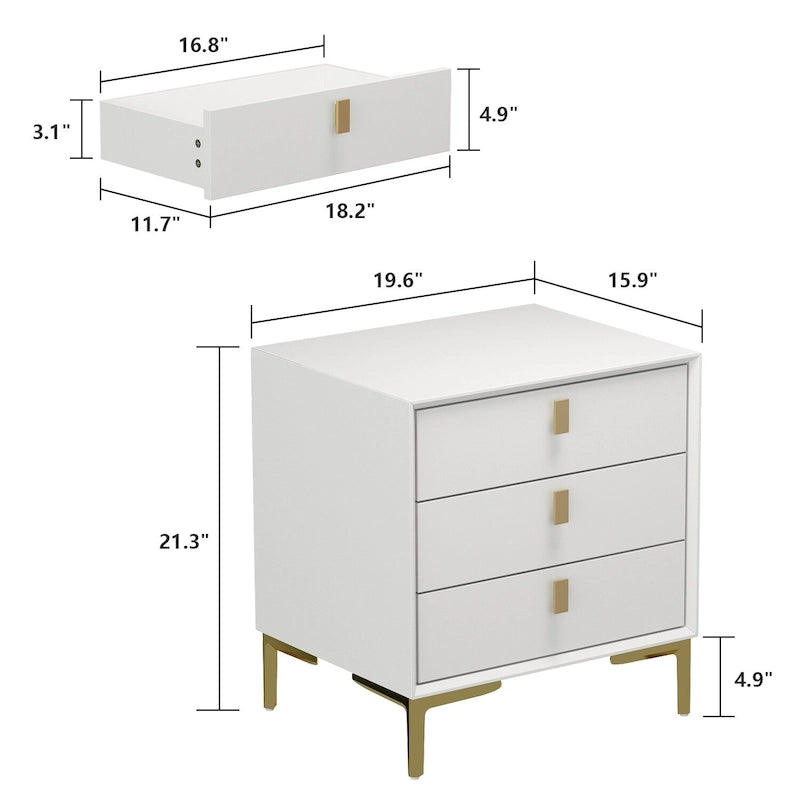 Timechee 3-Drawer Nightstand End Table Bedside Table