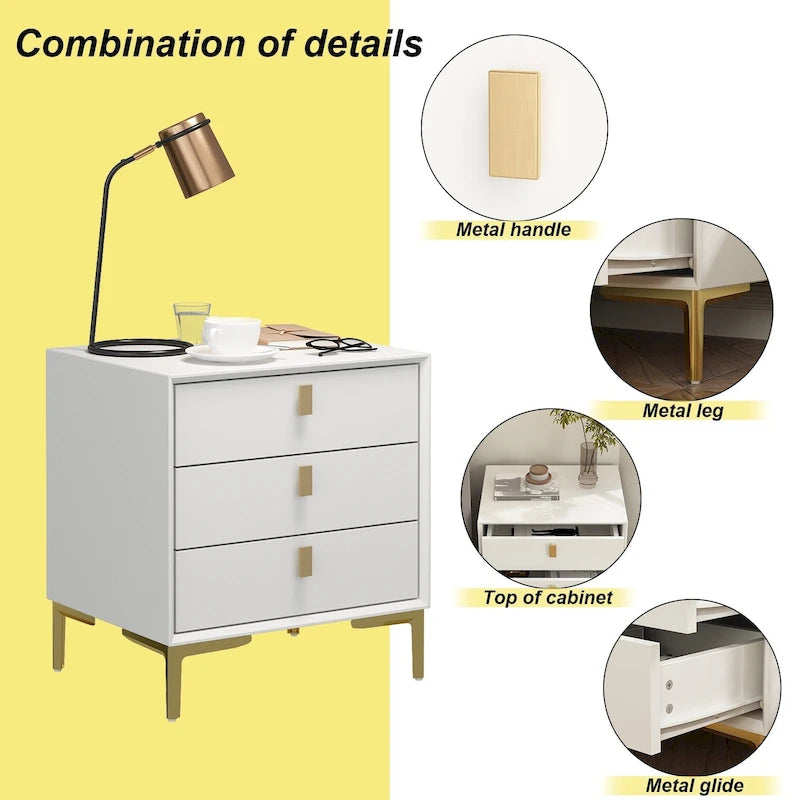 Timechee 3-Drawer Nightstand End Table Bedside Table