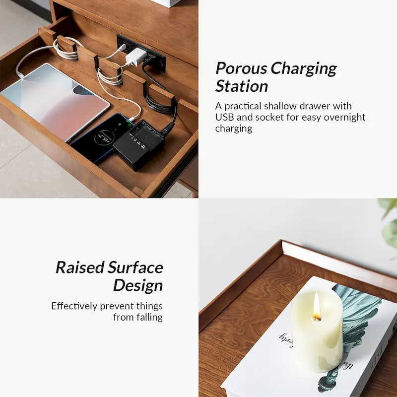 Lisa Mid-Century Modern 3-Drawer Nightstand with Charging Station by HULALA HOME