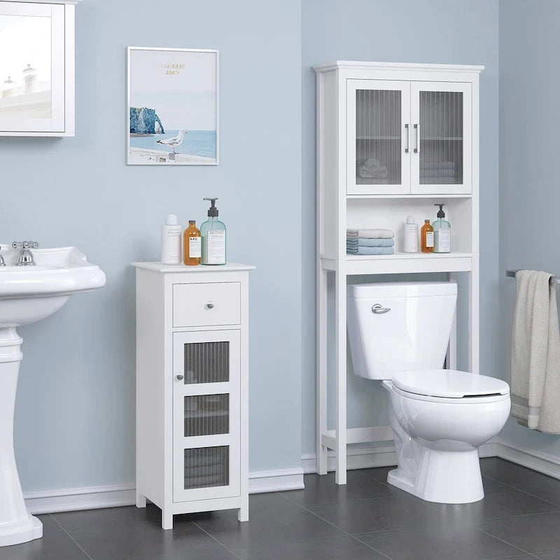 Spirich Home Bathroom Shelf Over The Toilet, Bathroom Cabinet Organizer with Moru Tempered Glass Door