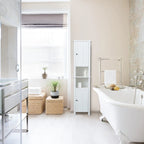 White MDF Wood 67-Inch Tall Tower Bathroom Linen Cabinet