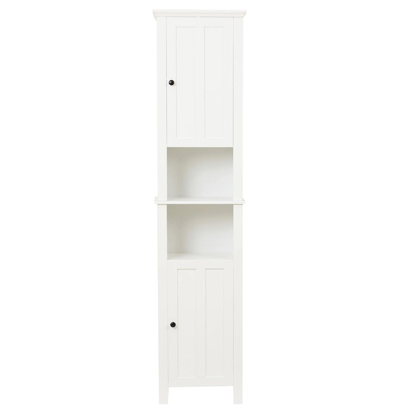 White MDF Wood 67-Inch Tall Tower Bathroom Linen Cabinet