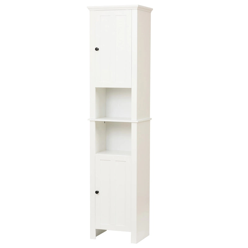 White MDF Wood 67-Inch Tall Tower Bathroom Linen Cabinet