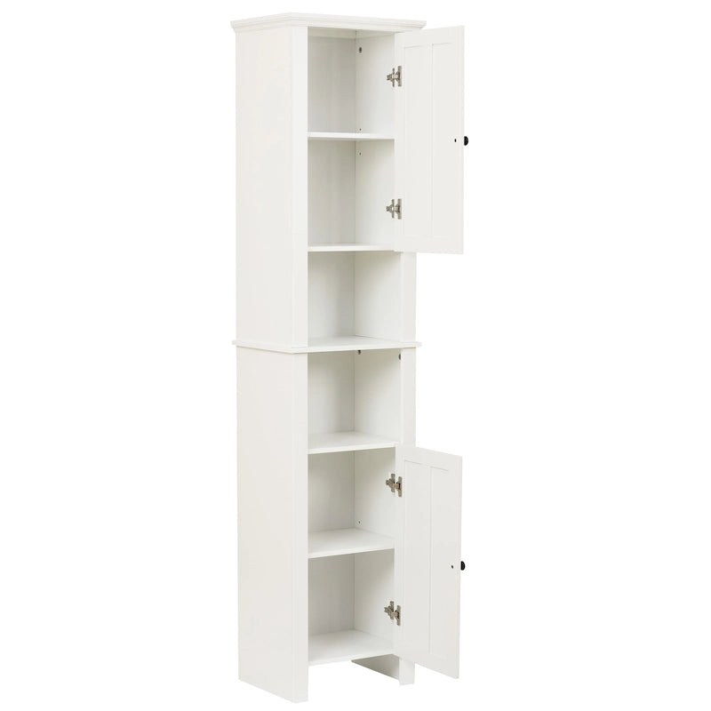 White MDF Wood 67-Inch Tall Tower Bathroom Linen Cabinet