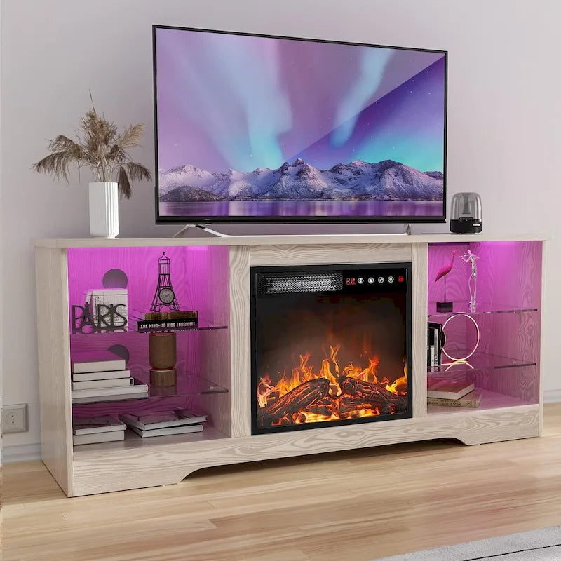 Bossin 58 Fireplace TV Stand with 18 Electric Fireplace,Modern Entertainment Center for 65 TVs,TV Console