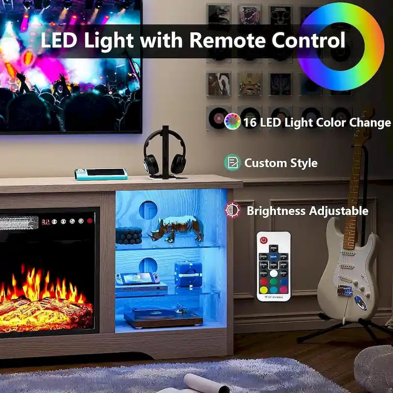 Bossin 58 Fireplace TV Stand with 18 Electric Fireplace,Modern Entertainment Center for 65 TVs,TV Console