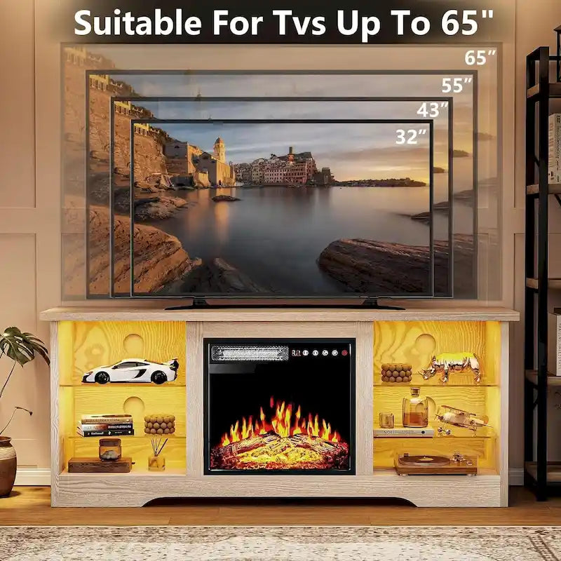 Bossin 58 Fireplace TV Stand with 18 Electric Fireplace,Modern Entertainment Center for 65 TVs,TV Console