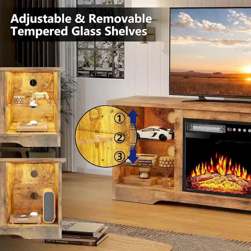 Bossin 58 Fireplace TV Stand with 18 Electric Fireplace,Modern Entertainment Center for 65 TVs,TV Console