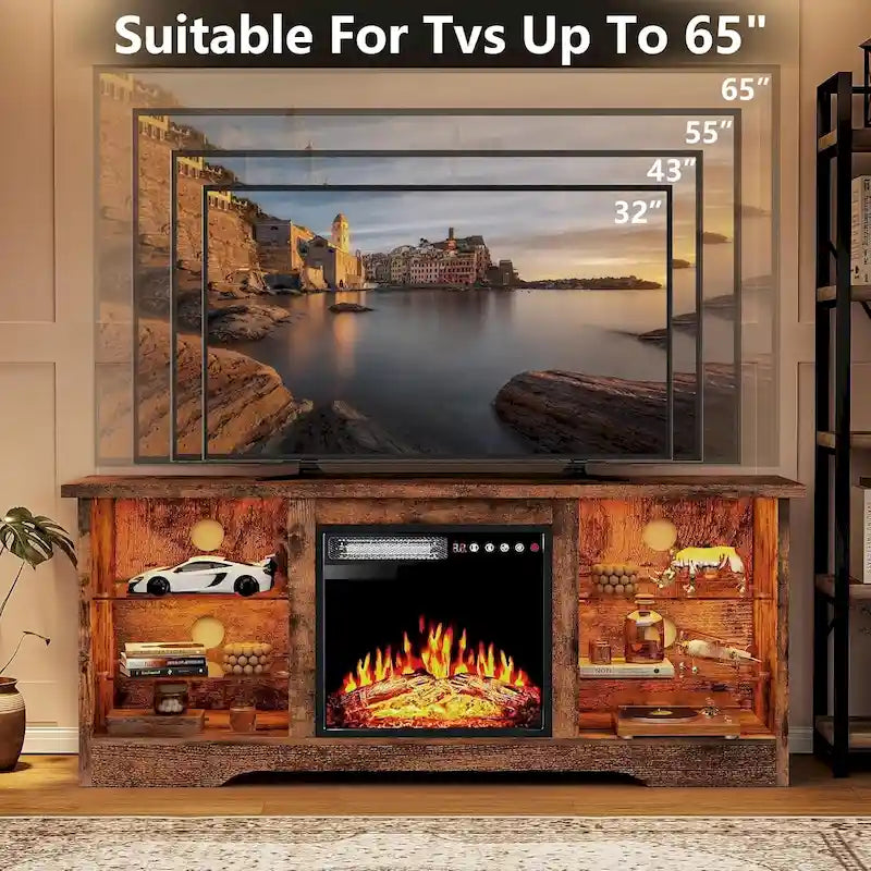 Bossin 58 Fireplace TV Stand with 18 Electric Fireplace,Modern Entertainment Center for 65 TVs,TV Console