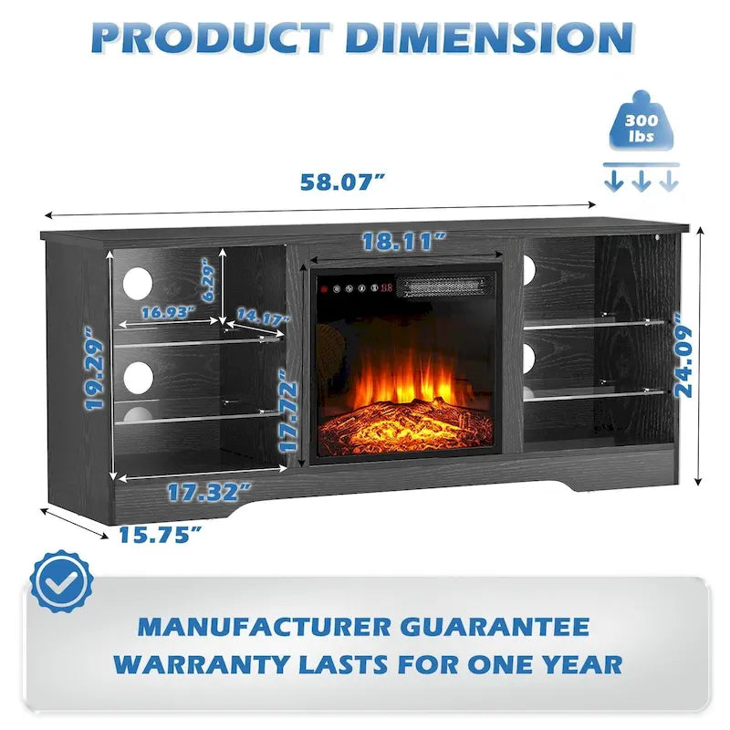 Bossin 58 Fireplace TV Stand with 18 Electric Fireplace,Modern Entertainment Center for 65 TVs,TV Console