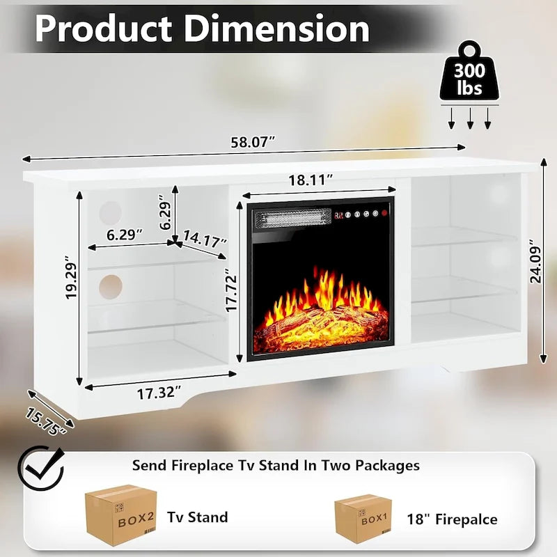 Bossin 58 Fireplace TV Stand with 18 Electric Fireplace,Modern Entertainment Center for 65 TVs,TV Console