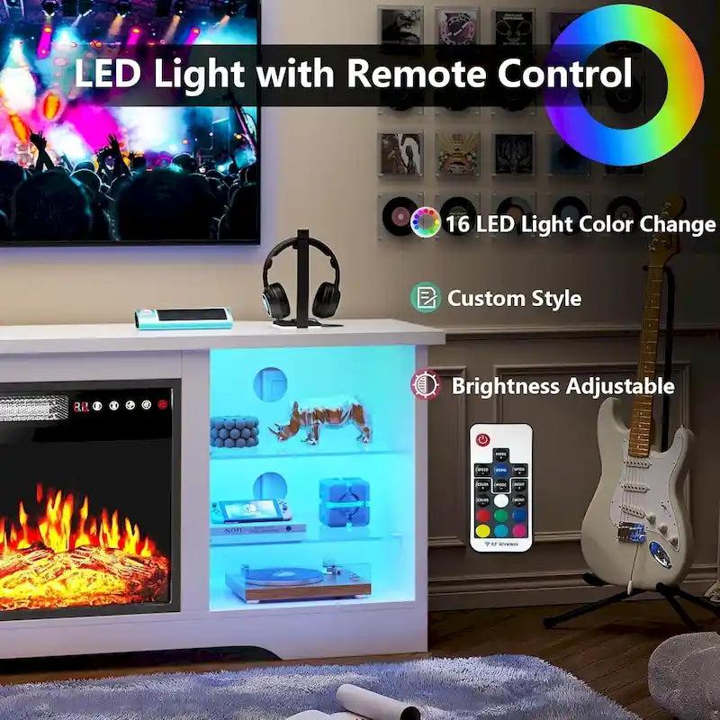 Bossin 58 Fireplace TV Stand with 18 Electric Fireplace,Modern Entertainment Center for 65 TVs,TV Console