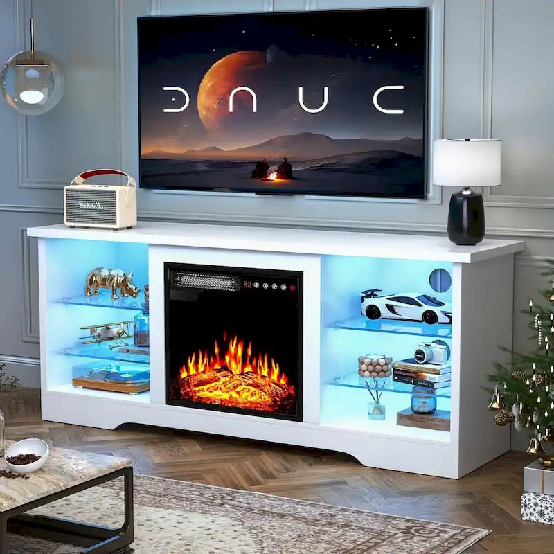 Bossin 58 Fireplace TV Stand with 18 Electric Fireplace,Modern Entertainment Center for 65 TVs,TV Console