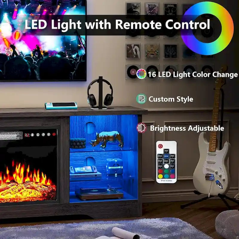 Bossin 58 Fireplace TV Stand with 18 Electric Fireplace,Modern Entertainment Center for 65 TVs,TV Console