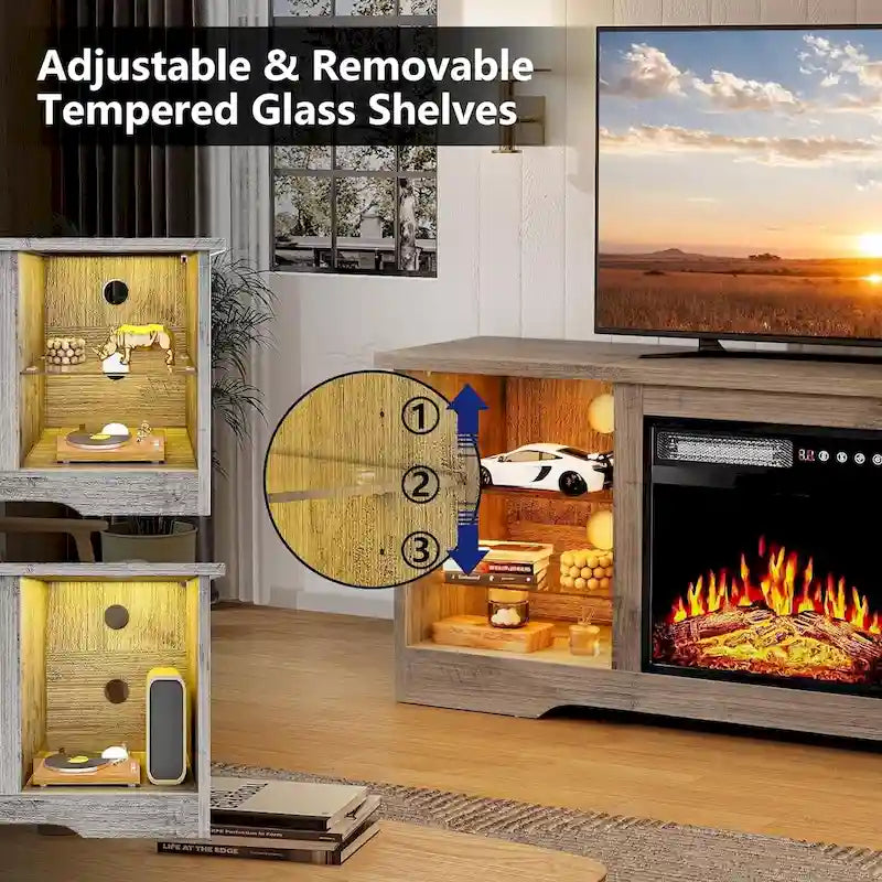 Bossin 58 Fireplace TV Stand with 18 Electric Fireplace,Modern Entertainment Center for 65 TVs,TV Console