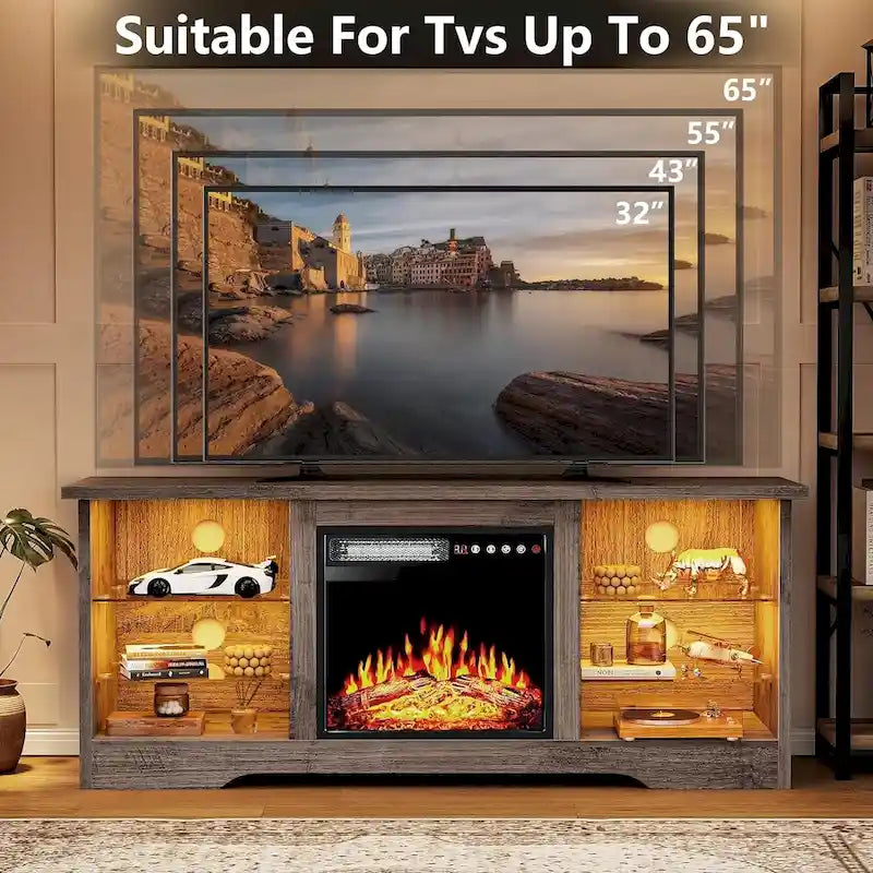 Bossin 58 Fireplace TV Stand with 18 Electric Fireplace,Modern Entertainment Center for 65 TVs,TV Console