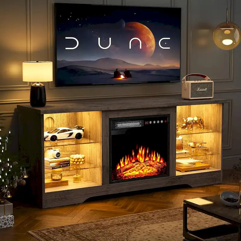 Bossin 58 Fireplace TV Stand with 18 Electric Fireplace,Modern Entertainment Center for 65 TVs,TV Console