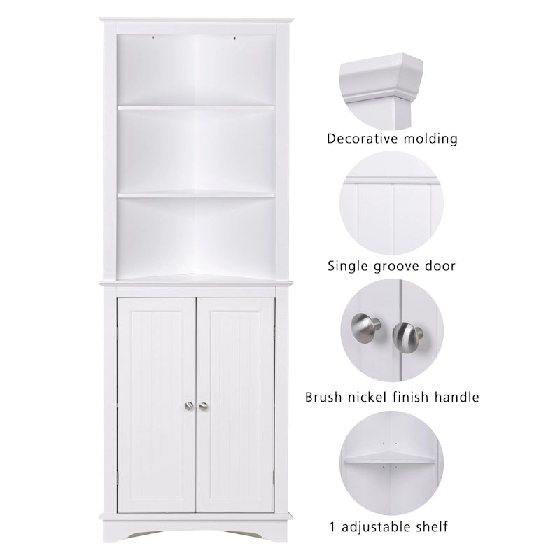 Spirich -Bathroom Storage,Tall Corner Cabinet with 2 Doors and 3 Tier Shelves,White