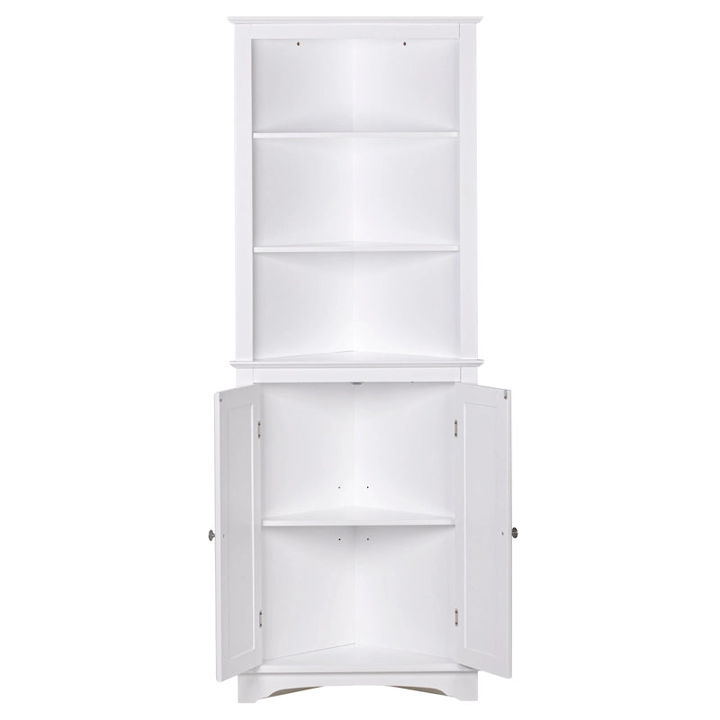 Spirich -Bathroom Storage,Tall Corner Cabinet with 2 Doors and 3 Tier Shelves,White