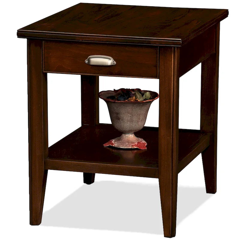 Leick Home 10507 Laurent One Drawer End Table with Shelf, Chocolate Cherry