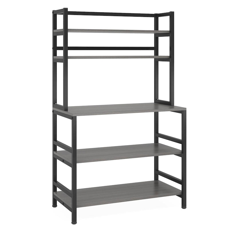 Brown/ Black Kitchen Bakers Rack Industrial Microwave Oven Stand,White 5-Tier Utility Storage Shelf,Kitchen Stand with Hutch