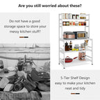 Brown/ Black Kitchen Bakers Rack Industrial Microwave Oven Stand,White 5-Tier Utility Storage Shelf,Kitchen Stand with Hutch