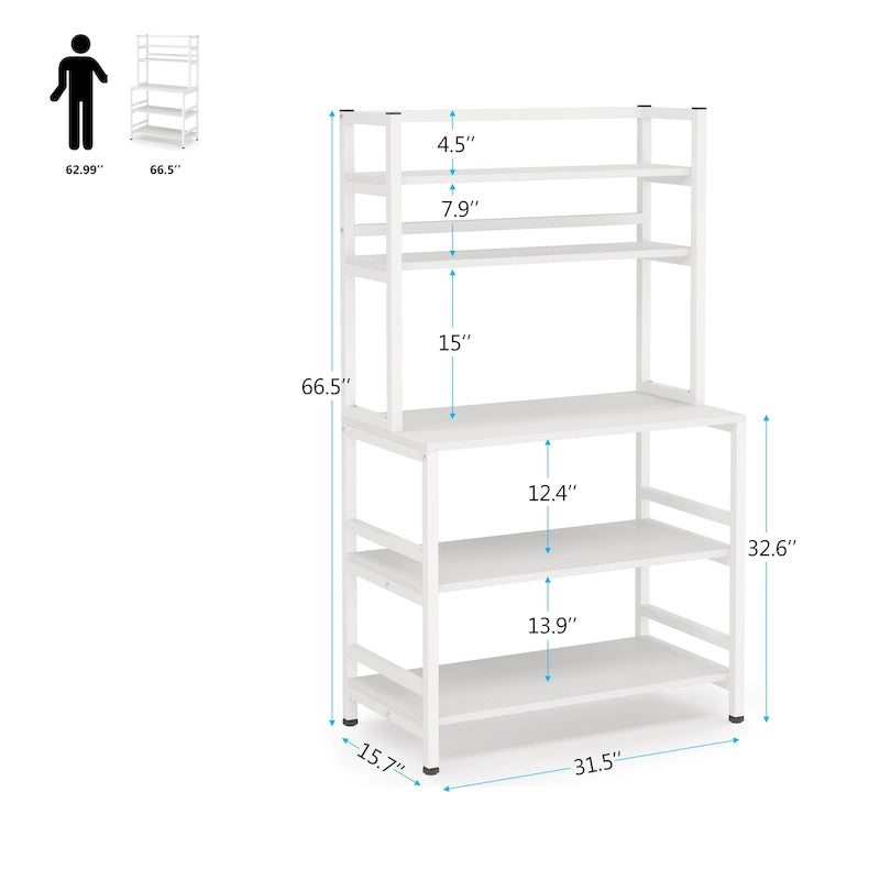 Brown/ Black Kitchen Bakers Rack Industrial Microwave Oven Stand,White 5-Tier Utility Storage Shelf,Kitchen Stand with Hutch