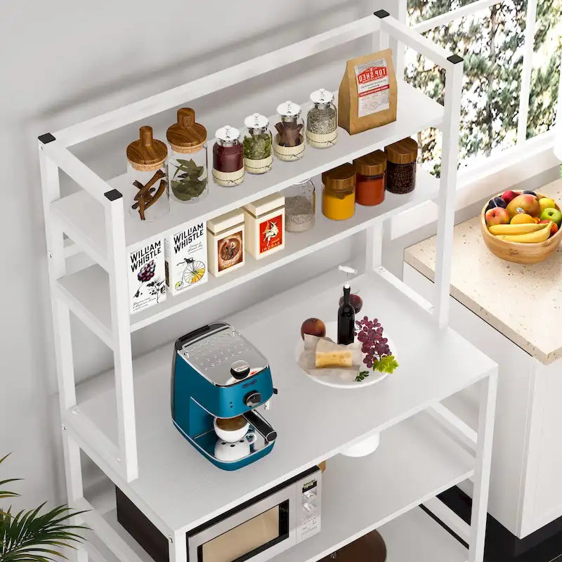 Brown/ Black Kitchen Bakers Rack Industrial Microwave Oven Stand,White 5-Tier Utility Storage Shelf,Kitchen Stand with Hutch