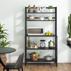 Brown/ Black Kitchen Bakers Rack Industrial Microwave Oven Stand,White 5-Tier Utility Storage Shelf,Kitchen Stand with Hutch