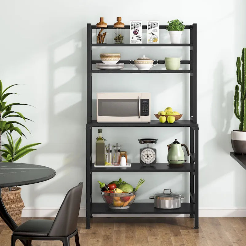 Brown/ Black Kitchen Bakers Rack Industrial Microwave Oven Stand,White 5-Tier Utility Storage Shelf,Kitchen Stand with Hutch