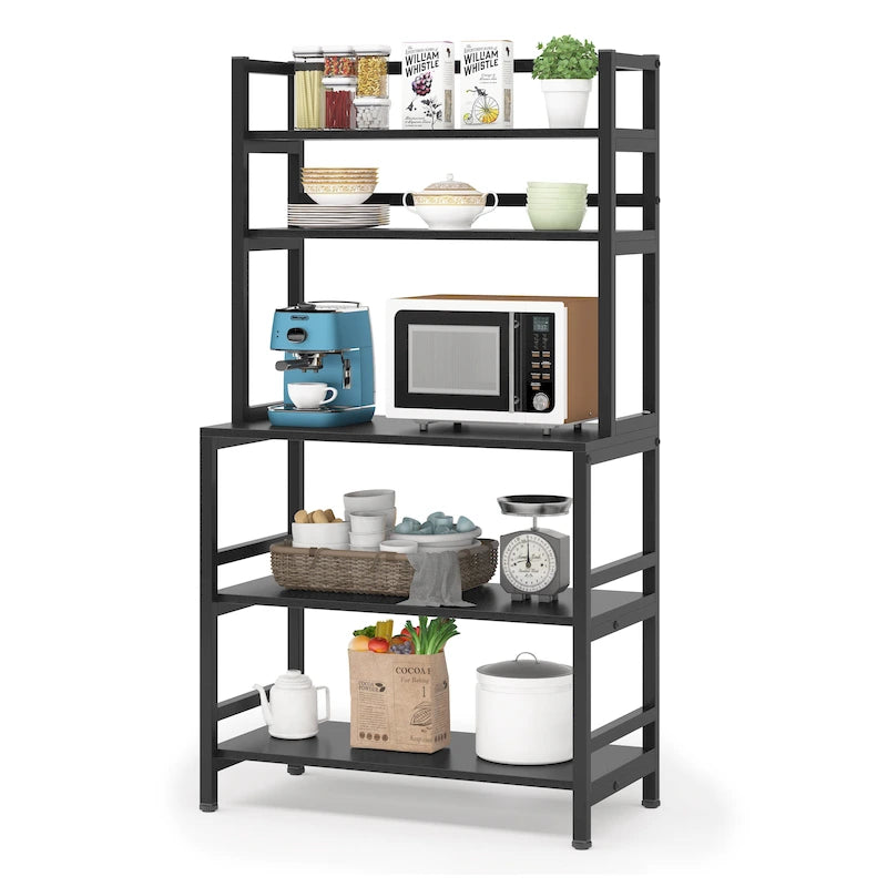 Brown/ Black Kitchen Bakers Rack Industrial Microwave Oven Stand,White 5-Tier Utility Storage Shelf,Kitchen Stand with Hutch