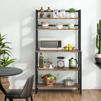 Brown/ Black Kitchen Bakers Rack Industrial Microwave Oven Stand,White 5-Tier Utility Storage Shelf,Kitchen Stand with Hutch